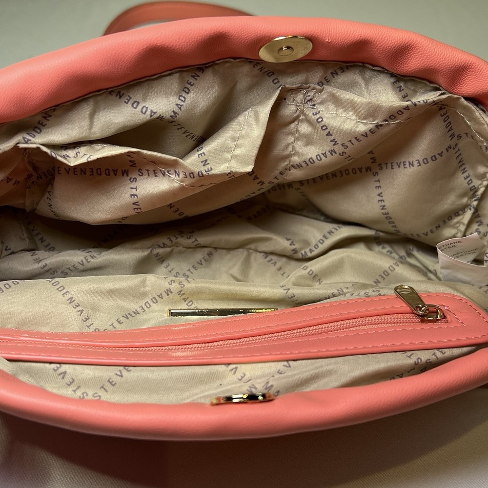 Steve Madden Peach Pink Smooth Faux Leather Crossbody Bag Woven Clutch Strap - Picture 9 of 9